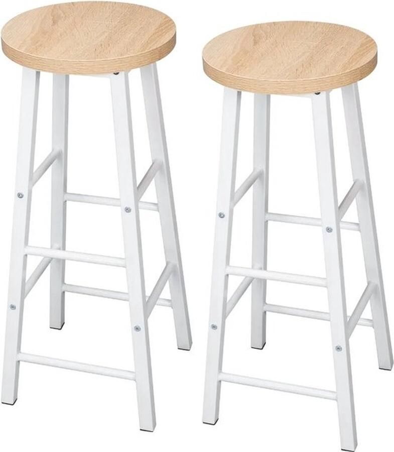 SteeFly Set van 2 Massief Houten Hoge Barkrukken Licht Eiken Bistro Kruk Stabiele Duurzame Stalen Structuur MDF Zetel Koffie Stoel Home Decor Kruk