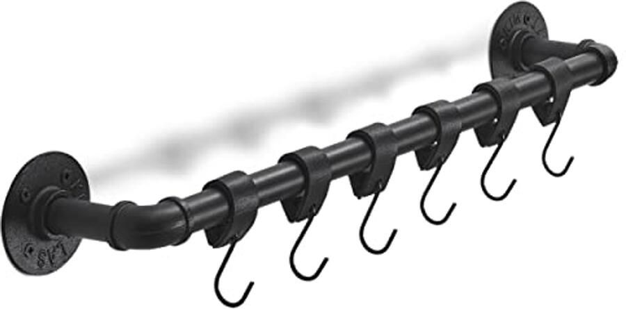 Steigerbuis Kapstok met Leren Bandjes en S-Haken – Wandkapstok – Industrieel Design – 54 cm – Zwart