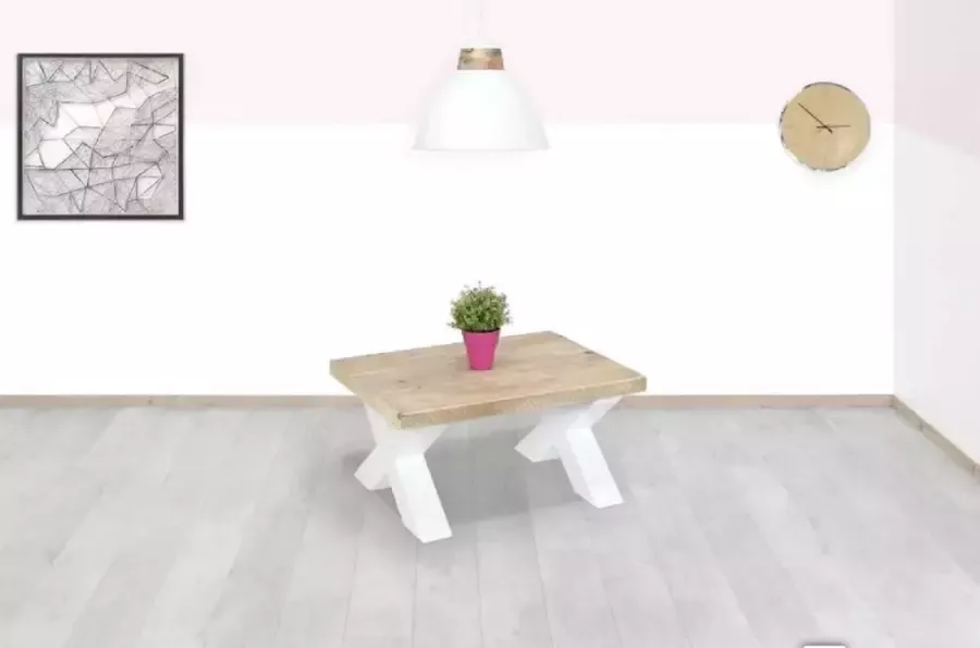 Steigerhout salontafel met X-poten oud steigerhout 100x60x45h