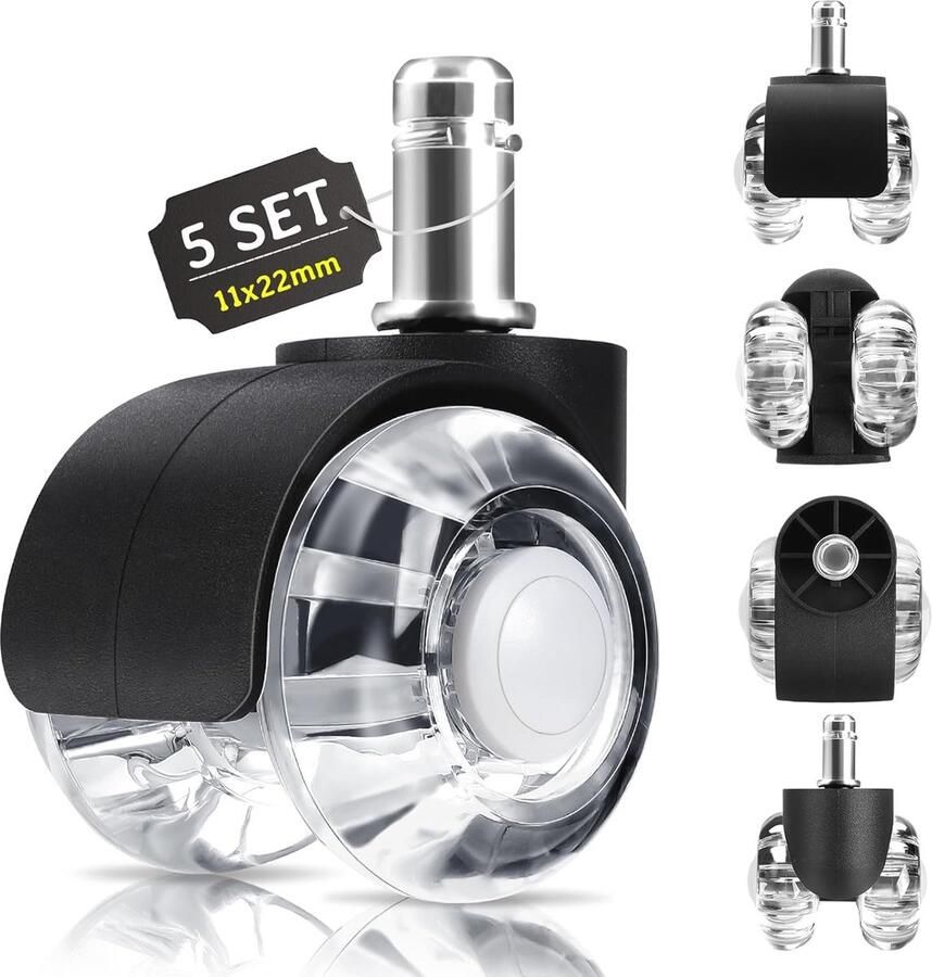 Bureaustoelwielen Set van 5 360° Draaibaar en Vloerbeschermend Geschikt voor Harde Vloeren en Tapijt Voor Gemakkelijk Monteren