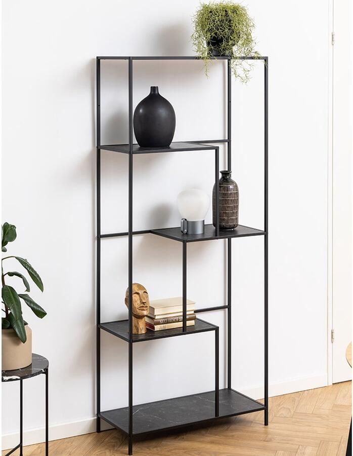 SMUK Stellingkast Finja Marmer Zwart 72 x 32 x 170 cm