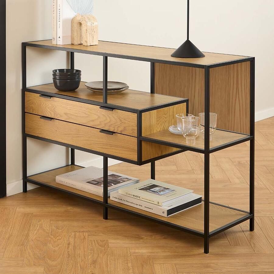 Stellingkast met 2 Lades Chelsea Eik Zwart