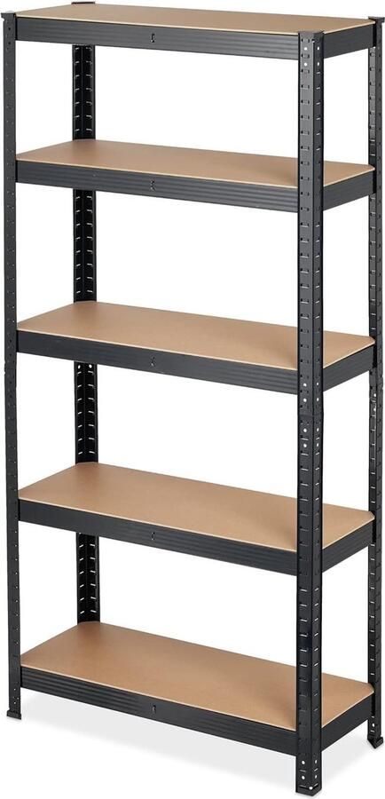 Stellingkast metaal 150 x 75 x 30 cm Draaglast 875 kg 5 etages Steeksysteem Kelder & garage Zwart opbergrek
