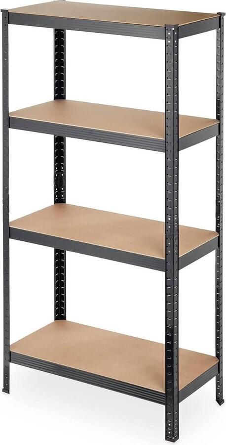 Stellingkast metaal 4 planken HBD 157 x 80 x 41 cm 280 kg draaglast opbergrek voor kelder garage zwart opbergrek