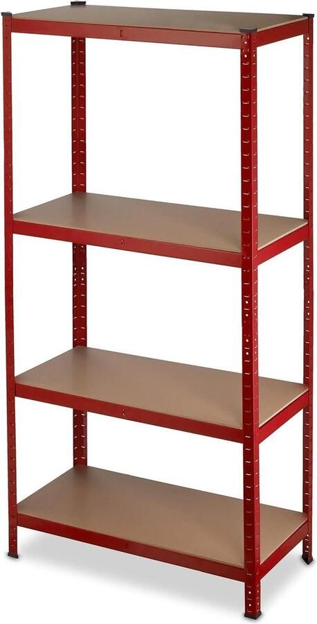 Stellingkast metaal 700 kg draaglast 150x70x30 cm 4 etages steekverbinding opbergrek kelder garage rood opbergrek