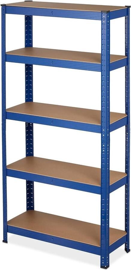 Stellingkast metaal HBD 150 x 75 x 30 cm blauw draaglast 875 kg 5 etages steeksysteem kelder & garage opbergrek