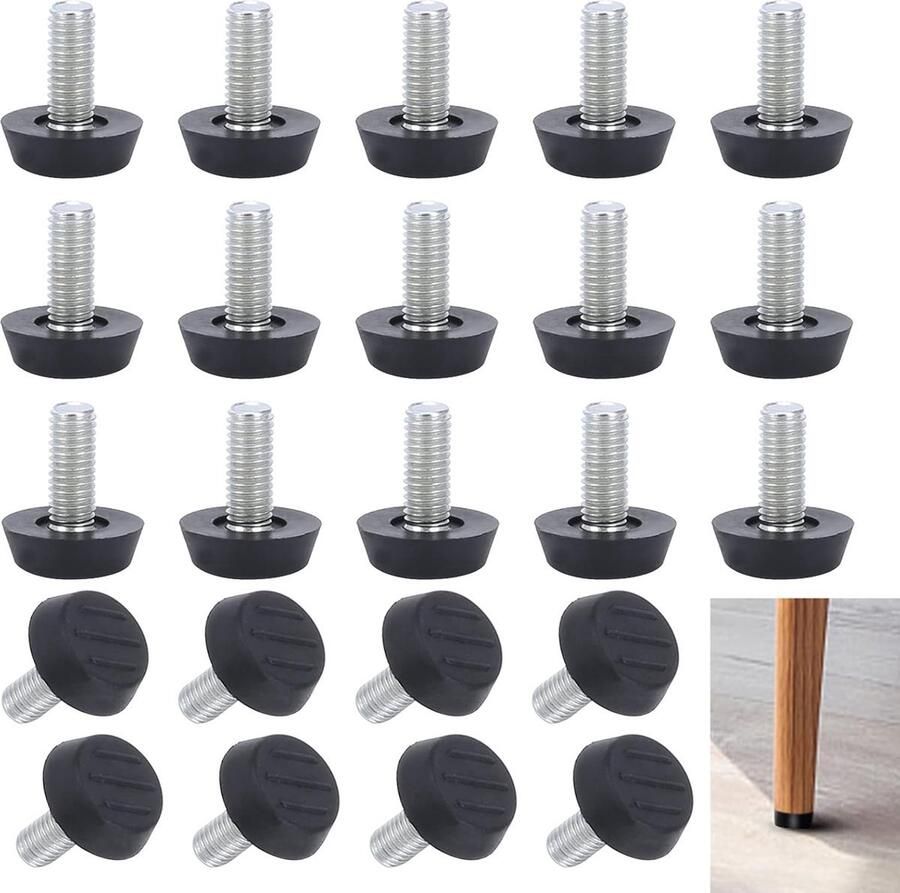 Stelpoot 20 Stuks Stelvoeten Met Viltjes Stelvoet M6 20mm Dia Metalen Stelpoot 2.6 cm Hoog Zwart Zilver Kunststof Rvs Stelpoten Viltjes Vloerbeschermers Vloerglijders Vilt