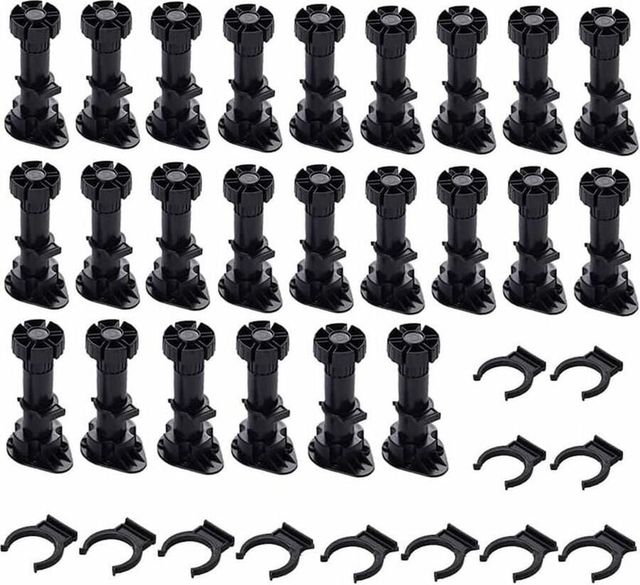 Stelpoot 80-120 mm Kast Voet Meubelpoten ABS Plastic Stelvoeten Bankvoeten Verstelbaar Keukenkast Meubel Bank voor Keuken of Badkamer Kast Zwart 24 Stuks
