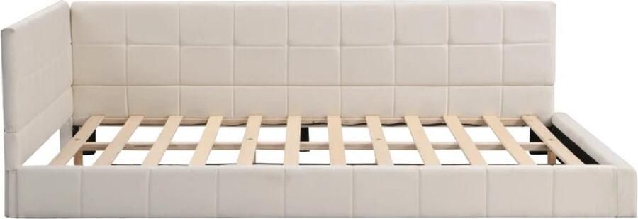 Stemily Bed Twijfelaar Slaapbank Fluwelen Bekleding Beige Matras x 200 cm (matras niet inbegrepen) 206 x 147 cm x 62 5 cm