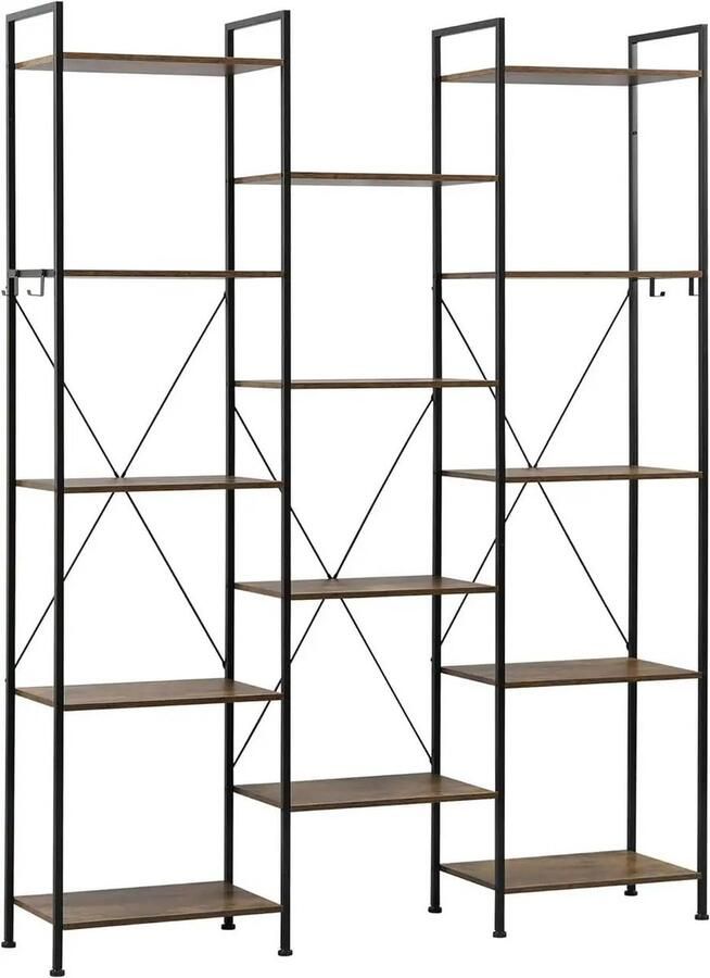 Stemily Boekenkast Boekenrek 14 Planken 4 Haken Industrieel 134 5 cm x 176 5 cm x 30 cm