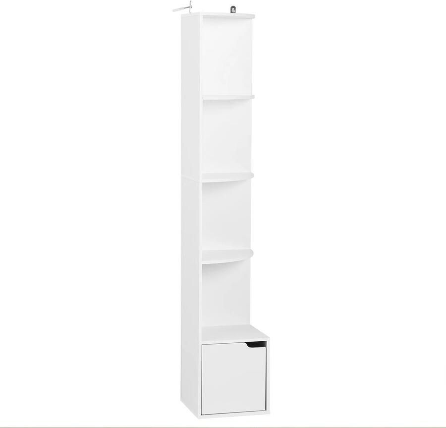 Stemily Boekenkast Hoekkast 5 Open Planken + 1 Kast met Deur 30KG Draagvermogen Modern 29 5 cm x 158 cm x 29 5 cm