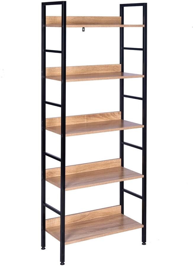 Stemily Boekenkast Industrieel Minimalistisch 5 Planken MDF 20KG Plank Anti-Kantel & Antislip 60x27 5x160cm