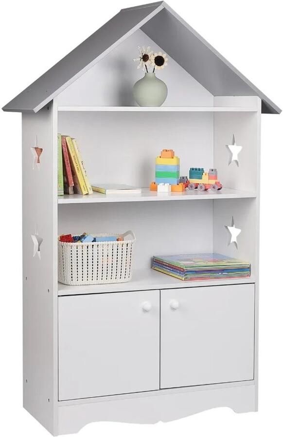 Stemily Boekenkast Kinderen 3 Planken Opbergruimte met Deur Krasbestendig & Waterafstotend 62 x 27 5 x 115 cm