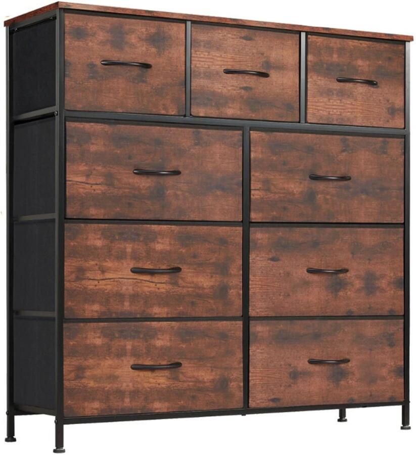 Stemily Dressoir Ladekast 9 Stoffen Lades Industrieel Ideaal voor Kleine Ruimtes tot 40KG 30 x 100 x 101 5 cm