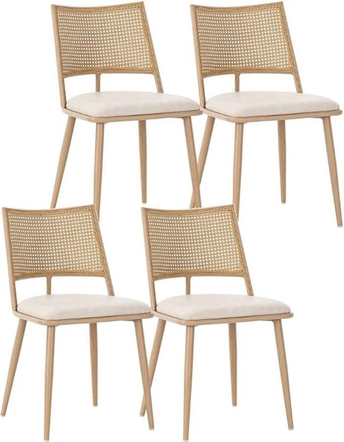 Stemily Eetkamerstoelen 4-delige set Rotan Geweven Rugleuning PU-zitkussen 150KG Draaggewicht 46 cm x 48 cm x 80 cm