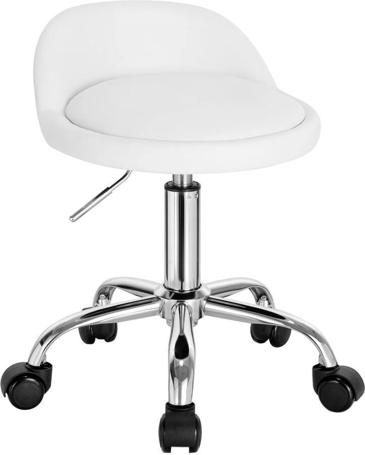 Draaibare Bureaukruk Verstelbare Kruk Werkroller Met PU wielen In hoogte verstelbaar Computerstoel- Lage rugleuning Rocker-kleedkruk Kleur Leer Wit