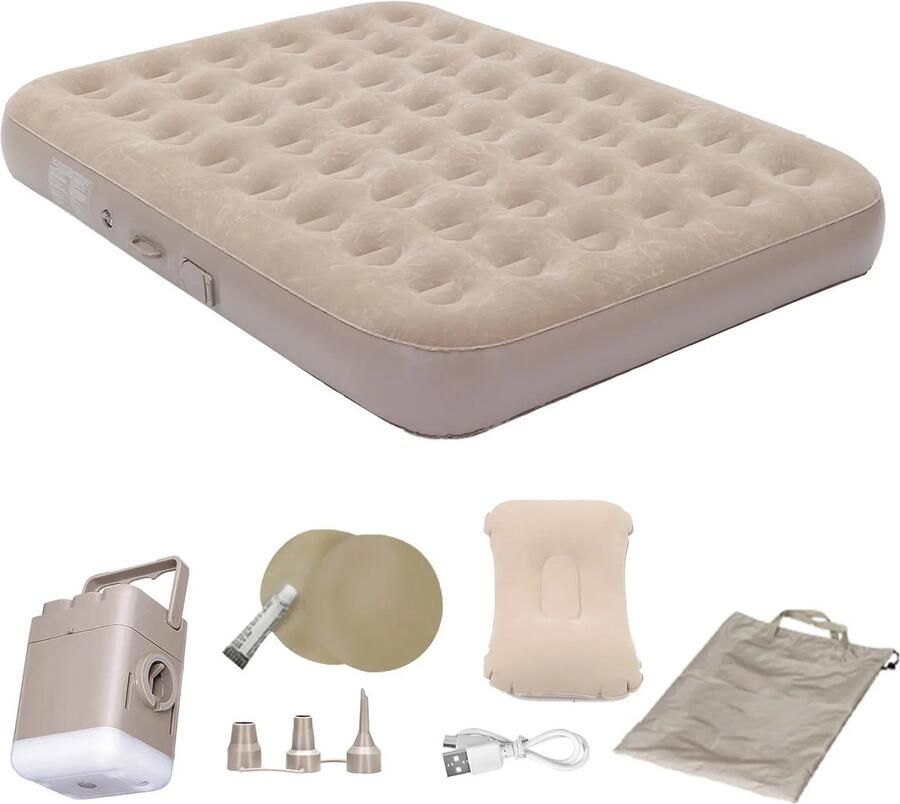 Buylin Luchtbed 2 Persoons Luchtbed met Ingebouwde Pomp Luchtmatras Kampeermatras Slaapmatras Kampeerbed Luxe Luchtbed Dik Matras 200x150x25cm Ingebouwde LED-Lamp USB-Oplaadbaar Lichtgewicht en Compact