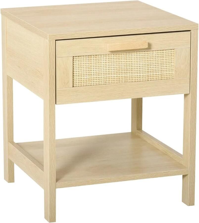 Stemily Nachtkastje Bijzettafel Rotan Bohemian MDF Houtvezelplaat Laadvermogen 40 cm x 40 cm x 48 cm