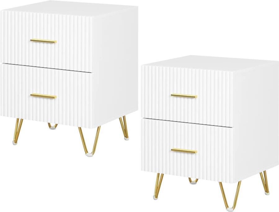 Stemily Nachtkastjes Bijzettafel Set van 2 Luxe Design 2 Lades Anti-slip Pootjes 30KG Draagkracht 40x53x35cm
