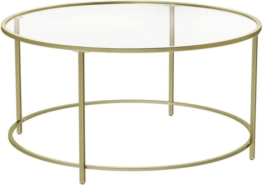 Stemily Salontafel Bijzettafel Rond Goudkleurig Metalen Frame Glas Draagvermogen 70 KG 84cm x 84cm x 45 5cm