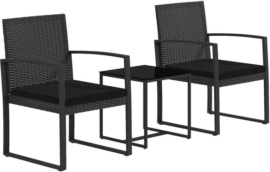 Stemily Tuinset 2 Stoelen & Salontafel Glazen Blad Inclusief Kussens Verwijderbare Hoezen Verstelbare Poten 54x58x77cm