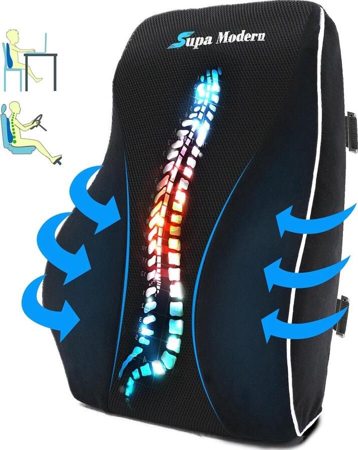 Steunkussen voor kantoorstoel geheugenschuim rugkussen autostoel rugkussens met massagehobbel ademende lumbale steunhoes