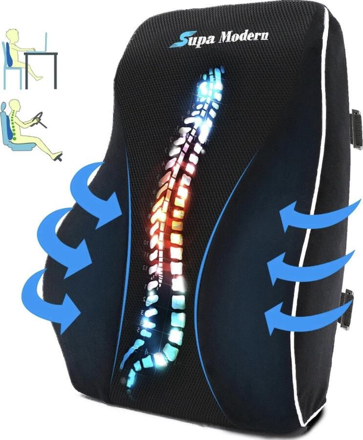 Steunkussen voor kantoorstoel geheugenschuim rugkussen autostoel rugkussens met massagehobbel ademende lumbale steunhoes - Foto 2