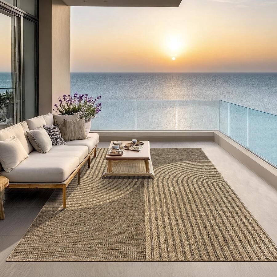 Stevig binnen- en buitentapijt in jute-look weerbestendig en geschikt voor terras tuin en meer 240 x 340 cm