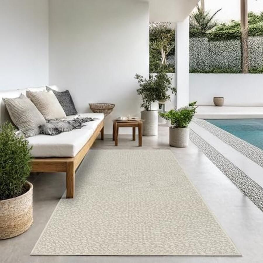 Stevig binnen- en buitentapijt in jute-look Weerbestendig geschikt voor terras en tuin Crème 60 x 180 cm