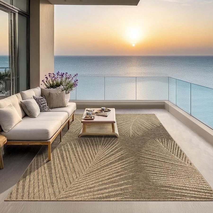 Stevig binnen- en buitentapijt met jute-look 240 x 340 cm weerbestendig voor terras en tuin