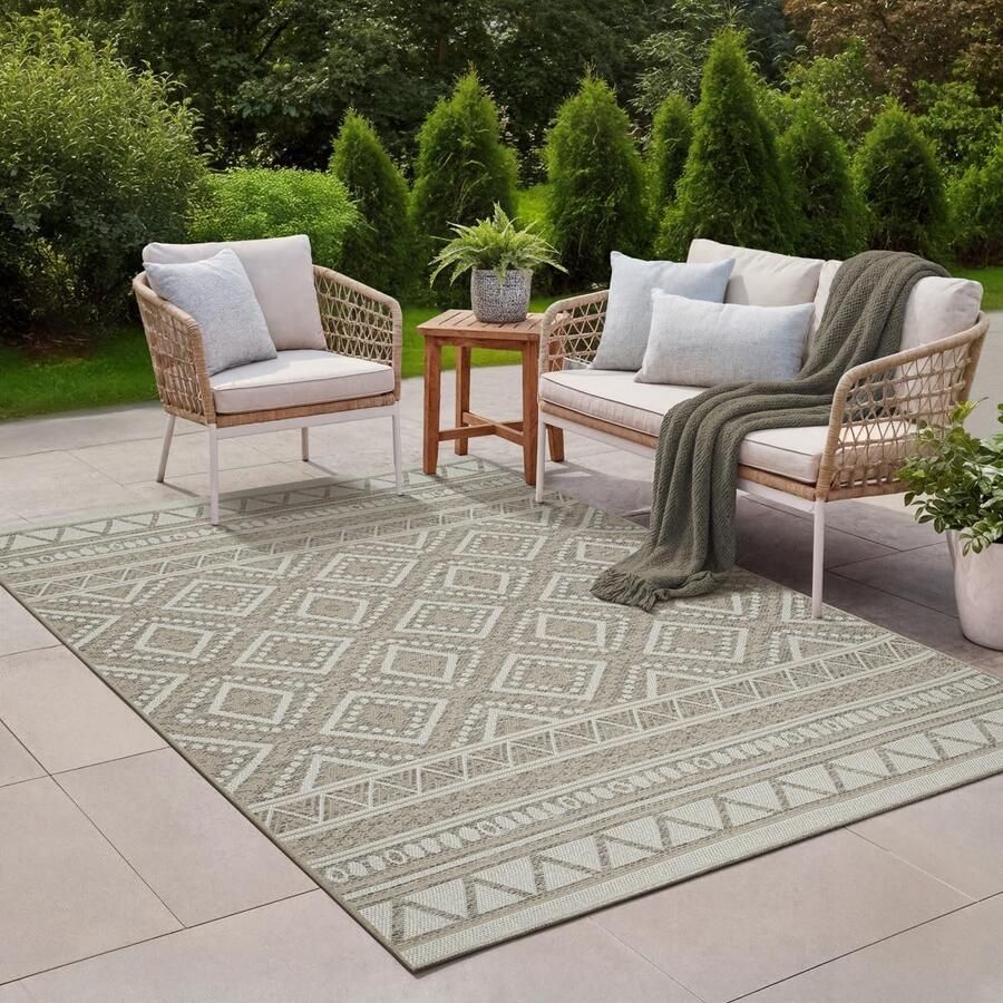 Stevig buitentapijt voor binnen en buiten Modern ontwerp ideaal voor keuken en eetkamer Vintage-look 140 x 200 cm