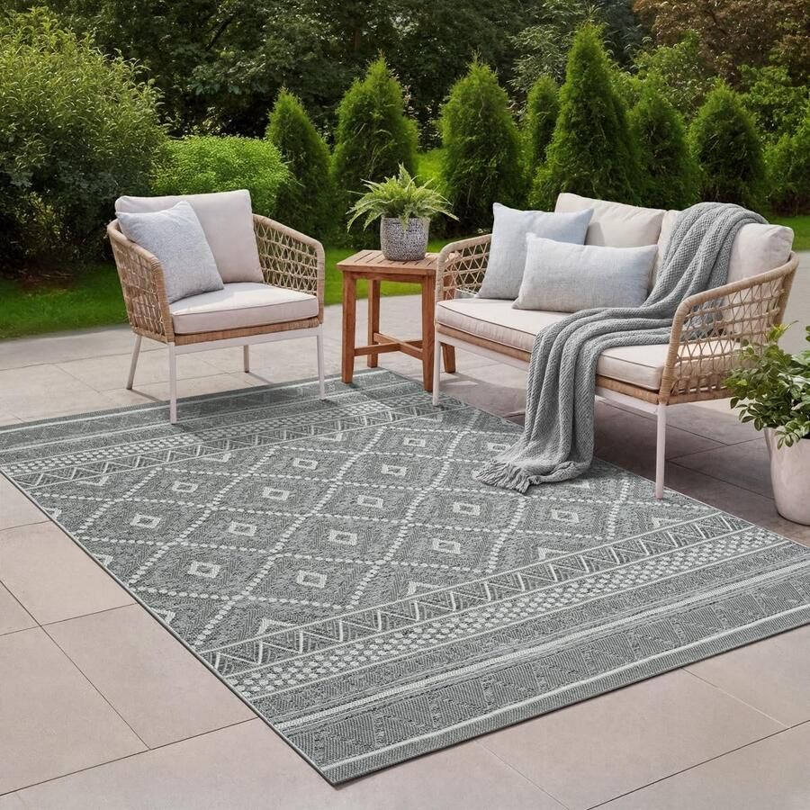 Stevig buitentapijt voor binnen en buiten Modern plat geweven design voor keuken en eetkamer vintage-look boho-stijl 67 x 180 cm