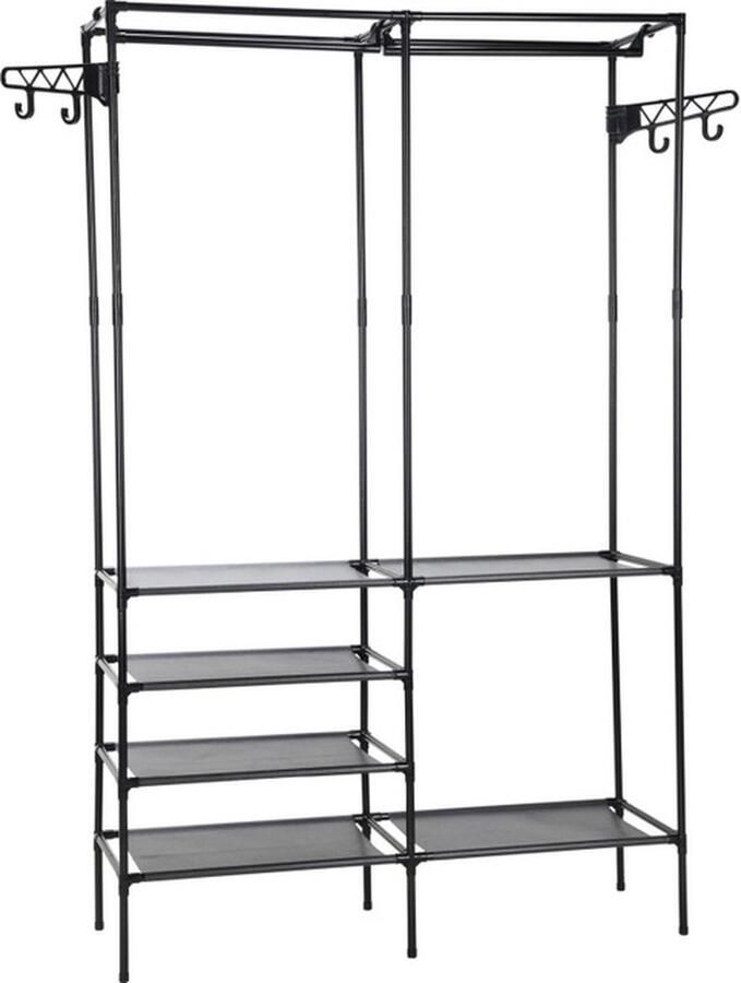 SUMOH Stevig Metalen Kledingrek op Wielen – Verrijdbare Garderobekast met Verstelbare Planken en Dubbele Kledingstang – 115x45x195 cm – Zwart – Ideaal voor Slaapkamer Kleedkamer en Opslag – Maximaal Draagvermogen 295 kg – Luxe en Duurzaam Ontwerp