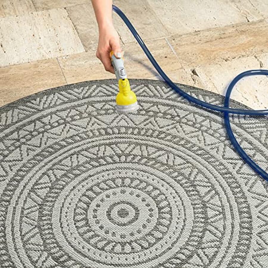 Stevig Rond Tapijt Antraciet Modern Onderhoudsvriendelijk voor Binnen en Buiten