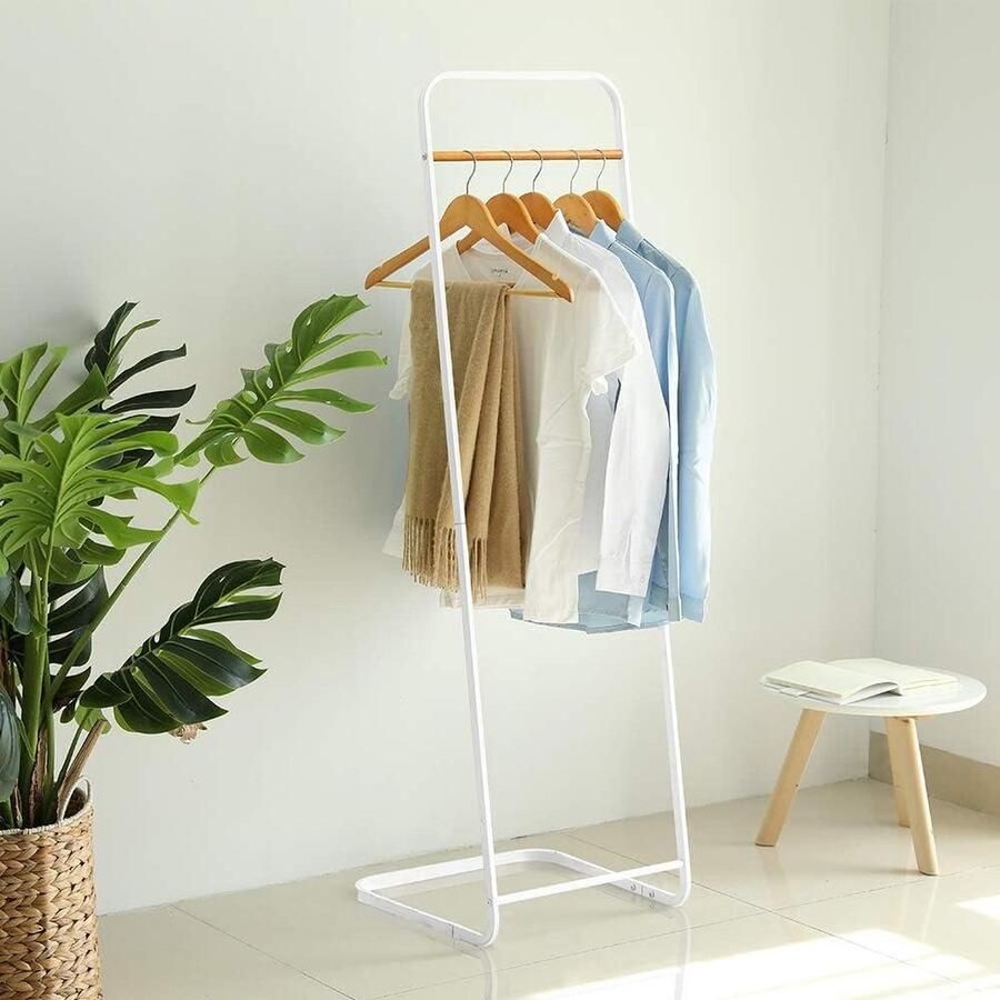 Stevig smal metalen kledingrek kapstok slaapkamer kapstok 40x40x140cm wit kledingrek