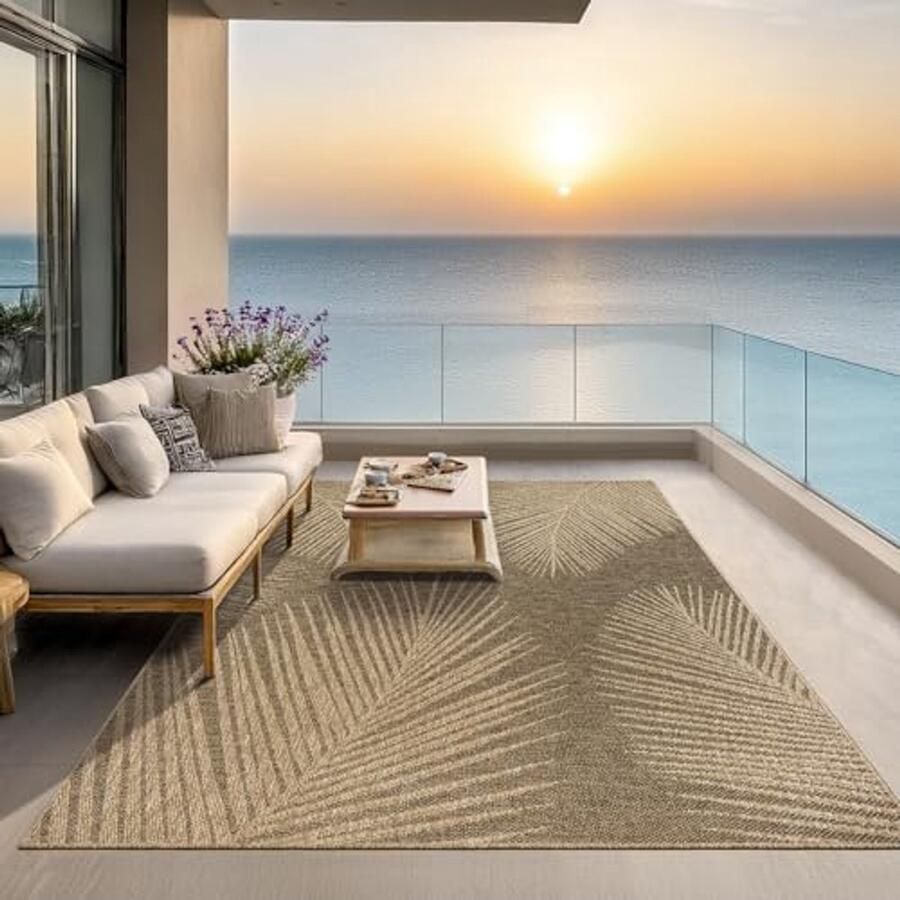 Stevig binnen- en buitentapijt in jute-look weerbestendig ruitpatroon 200 x 290 cm