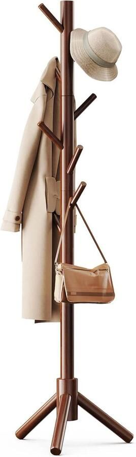 Solid Wood Coat Rack 3 Adjustable Sizes with 8 Hooks for Hallway Entrance Hat Stand for Clothes Used in Bedroom Office Corridor Entrance (Brown)