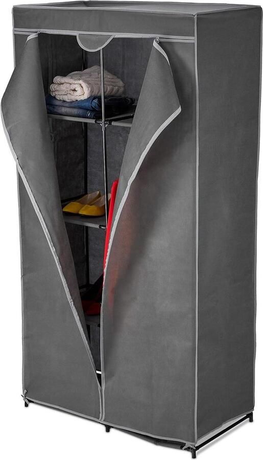 Stevige opvouwbare kleerkast stoffen kast met 6 vakken en roede HBD 174x90x45 cm antracietkleur Kledingkast