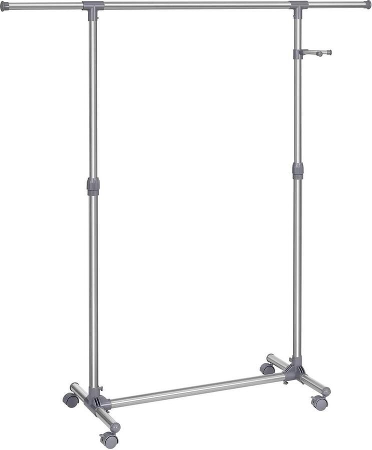 Stevige uitschuifbare kapstok kledingstang met wielen 97-165 cm hoogte verstelbaar roestvrijstalen buizen grijs kledingrek