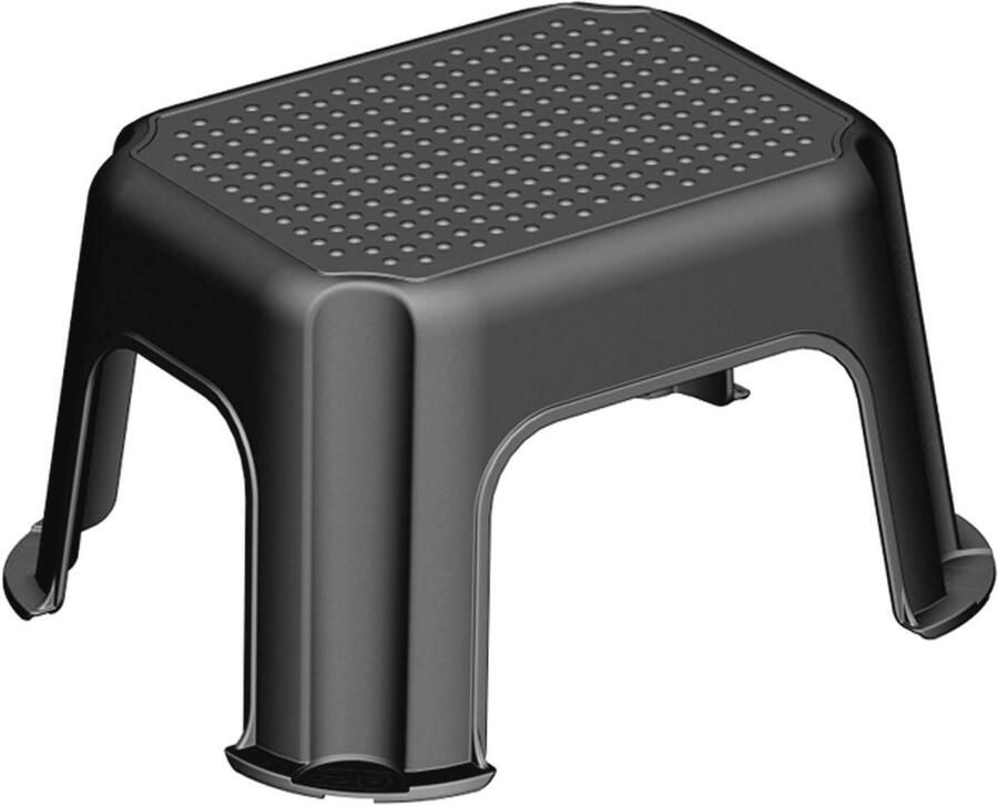 Stevige Voetbank tot 150 kg – Kunststof Antislip Kruk Zwart Zilver Compacte Afmetingen (43.1 x 35.8 x 23.8 cm)