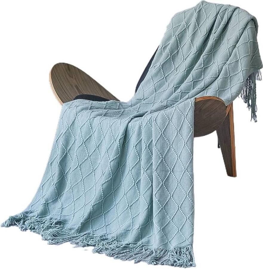 Stevige zachte gebreide decoratieve deken met kwastjes voor een slaapbank zacht warm en comfortabel lichtgewicht voor de lente en zomer (130 cm x 230 cm)