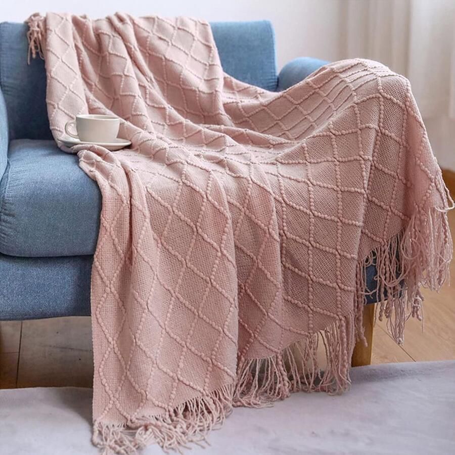 Stevige zachte gebreide decoratieve deken met kwastjes voor een slaapbank zacht warm en comfortabel lichtgewicht voor de lente en zomer (130 cm x 230 cm) donkergroen 130*230CM - Foto 17