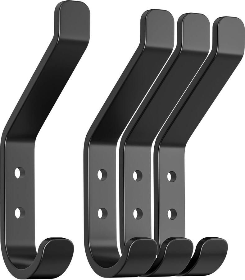 Stevige Zwarte Aluminium Wandhaken Set van 4 voor Toepassingen in Huis