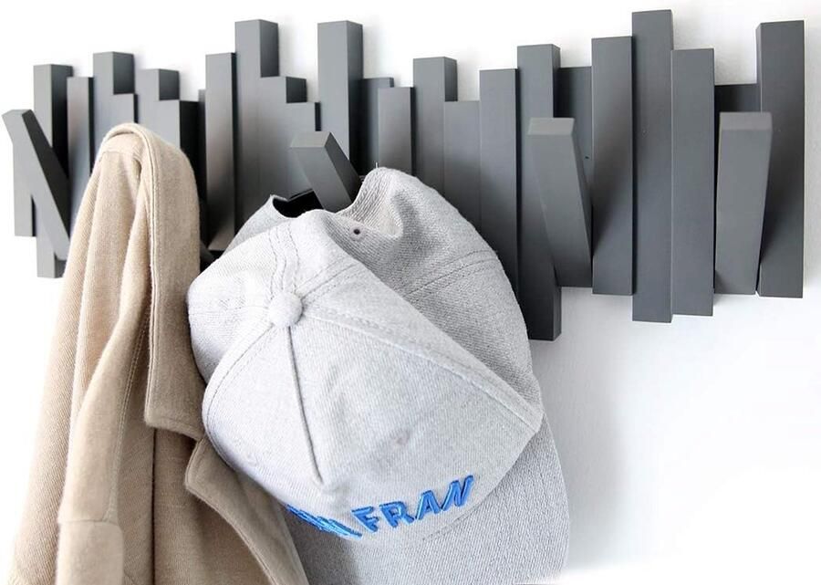 Sticks Garderobehaken moderne sobere en ruimtebesparende kapstok voor aan de muur met 5 uitklapbare haken voor jassen mantels sjaals handtassen en meer antraciet