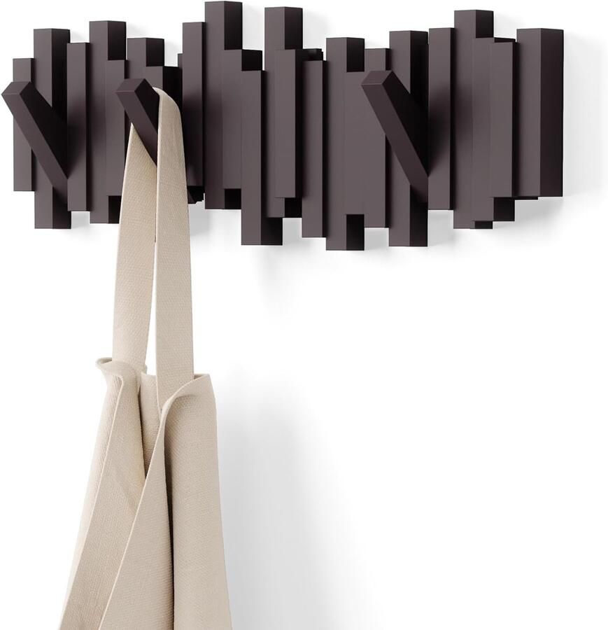 Sticks wandkapstok met 5 haken_Espresso_set van 5_Espresso
