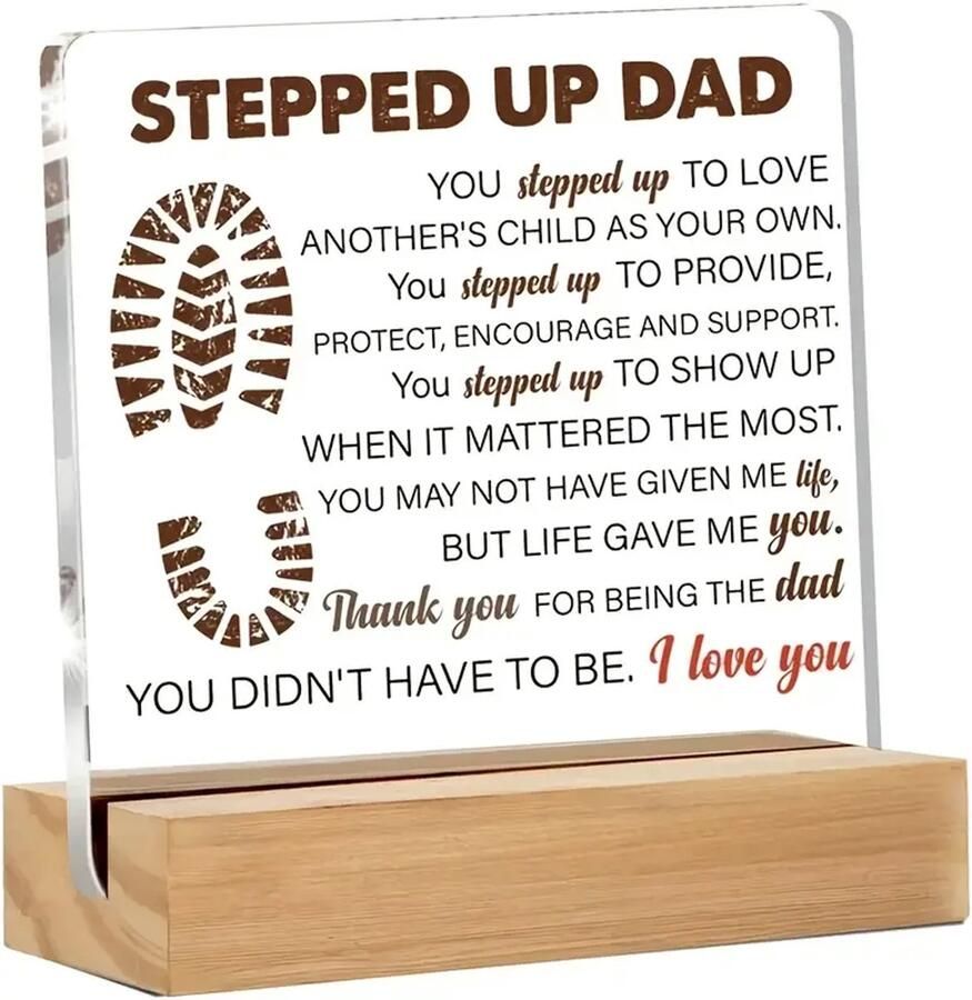 Stiefvader Cadeaus Vaderdag Bonus Vader Transparant Acryl Bureau Decoratie 12 x 12 cm
