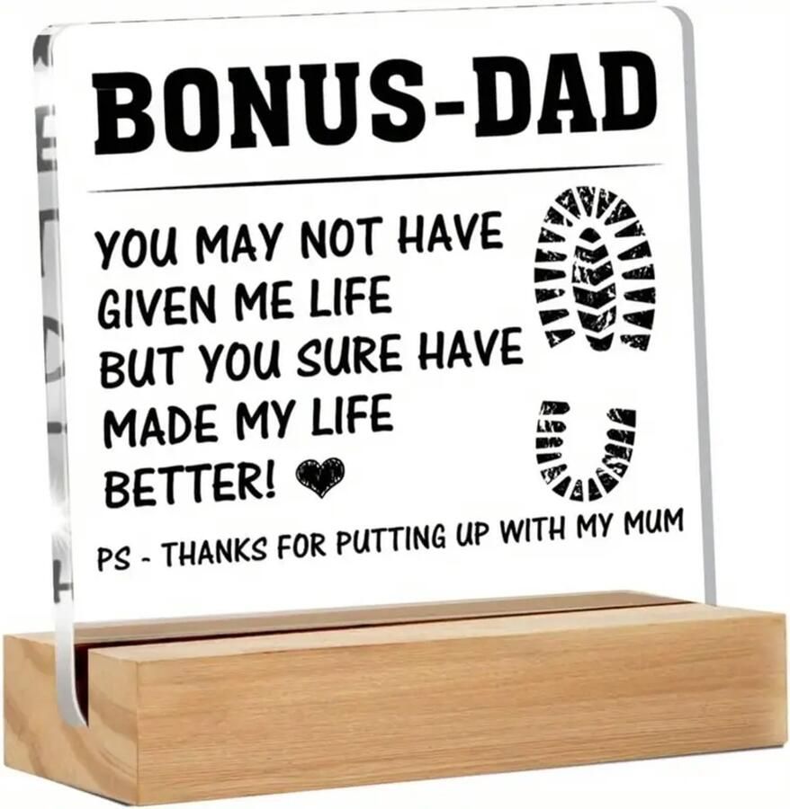 Stiefvader Cadeaus Vaderdag Bonus Vader Transparant Acryl Bureau Decoratie 12 x 13 cm