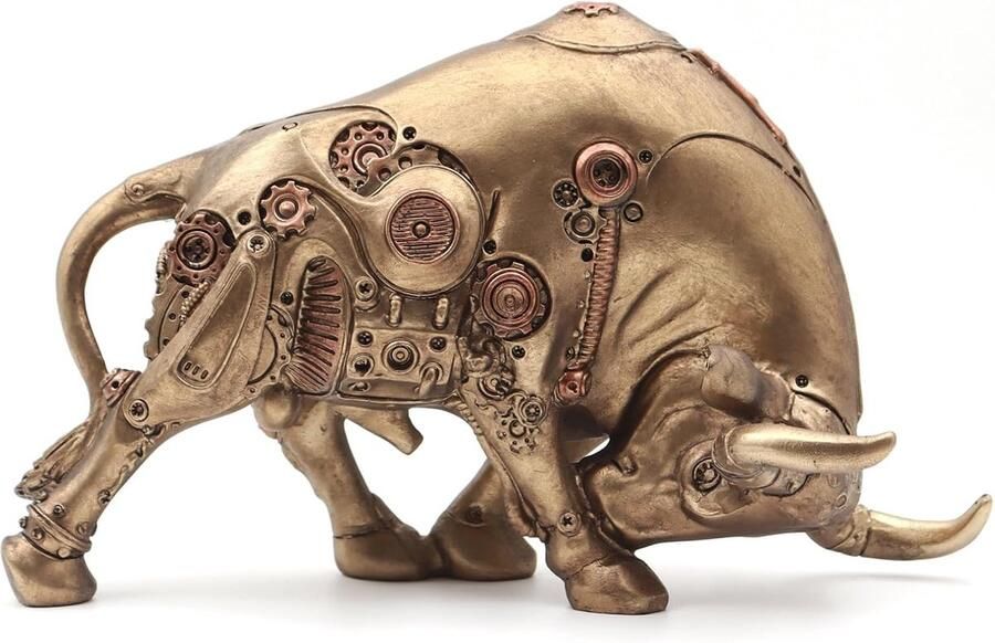 Stier Decoratie mechanisch Wall Street Bulle hars beeldje financieel makelaar cadeau decoratieve figuren modern decoratie voor woonkamer slaapkamer studeerkamer wijnkast kantoor (goud)