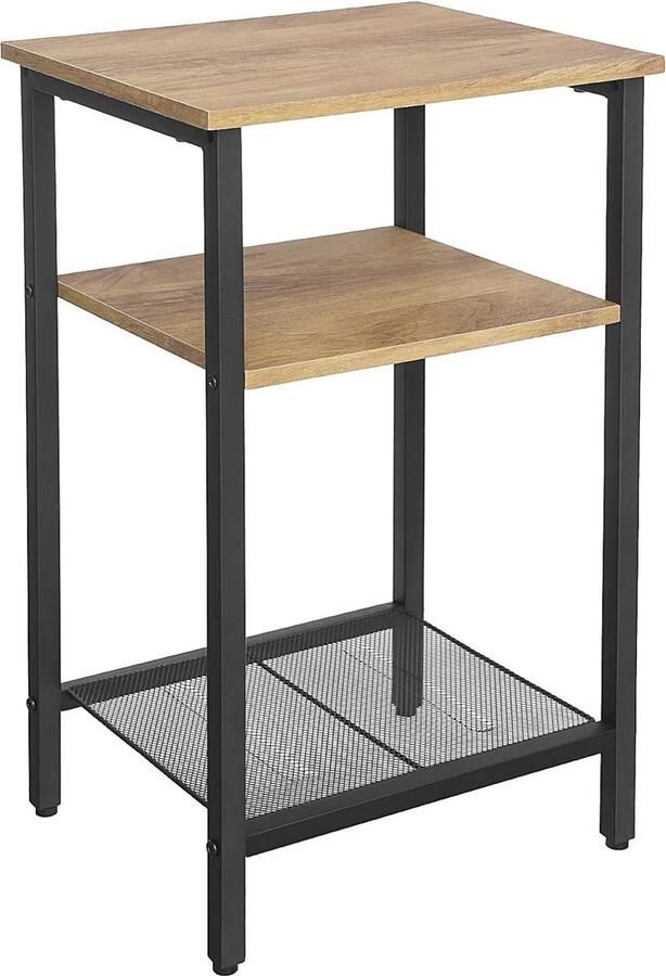 Stijlvol Bijzettafel en Nachtkastje met 3 Planken Honingbruin en Zwart