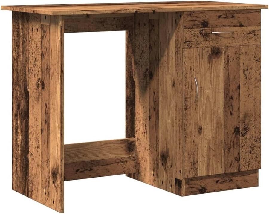 Stijlvol bureau 100x50x76 cm Oud houtkleurig met lade voor kantoor of studeerkamer